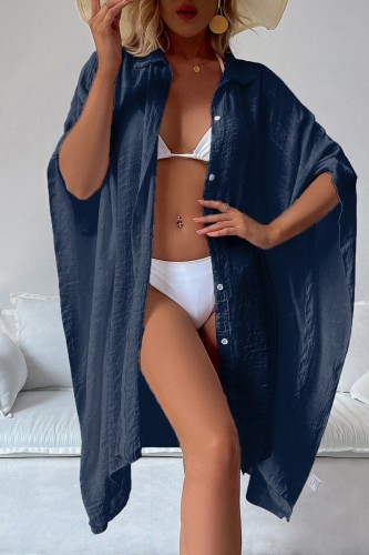 Tibétain Bleu Sexy Casual Solide Cardigan Maillots De Bain Cover Up