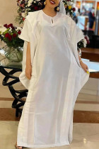 Vestido largo con cuello en O de patchwork sólido casual blanco Vestidos de talla grande