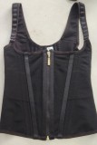 Skin Color Sexy Solid Patchwork Backless Zipper Bustiers