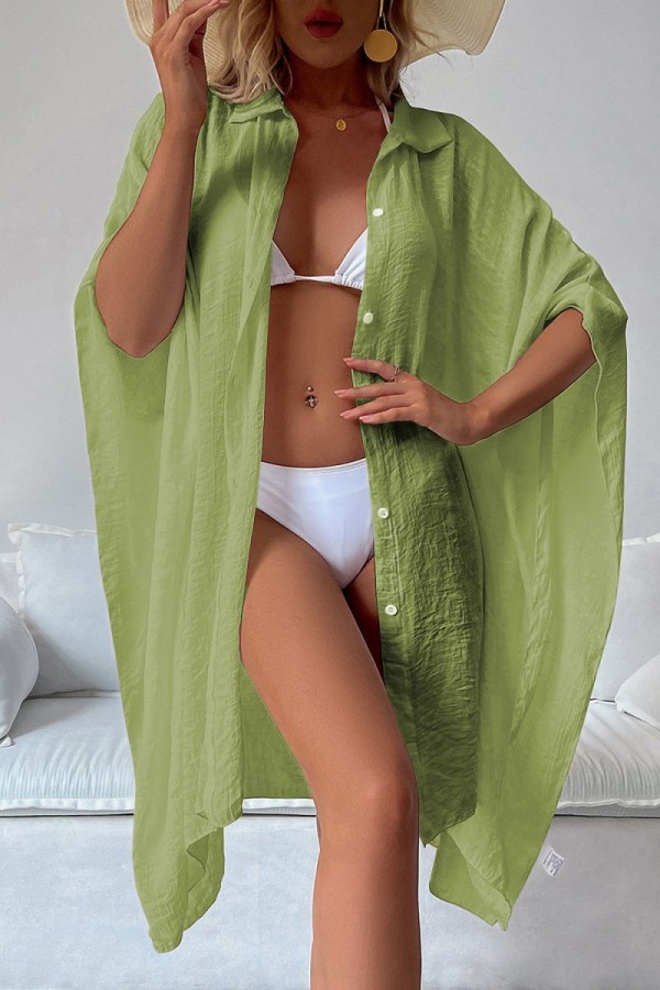Cárdigan sólido casual sexy verde claro Trajes de baño Cubrir