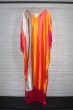 Robe Longue Imprimée Décontractée Imprimé Gland Patchwork Col V Multicolore Robes Grandes Tailles