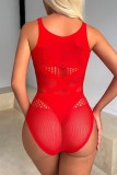 Red Sexy Living Solid Hollow Out Genomskinlig Hot Drill Underkläder