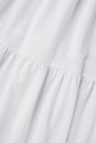 ホワイト カジュアル ソリッド ベーシック O ネック ロング ドレス ドレス