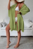 Couvre-maillots de bain cardigan solide décontracté vert clair sexy