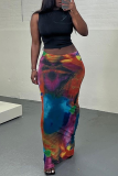 Pantalones pitillo de cintura alta con estampado de patchwork de calle multicolor