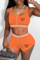 Orange Sportswear Imprimer Lettre U Neck Sans Manches Deux Pièces