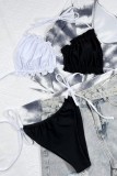 Trajes de baño de contraste sin espalda de patchwork de vendaje sólido sexy negro (con rellenos)