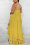 Yellow Sexy Casual Vacation Simplicity Solid Solid Color Strapless Strapless Dress Dresses