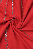 Красные сексуальные формальные платья-футляры с горячим бурением и горячим бурением с V-образным вырезом