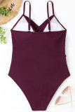 Burgundy Sexy Solid Backless Fold Swimwears (With Paddings)