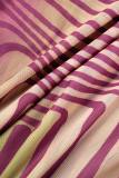 Robes violettes à manches longues à col rond et à imprimé décontracté