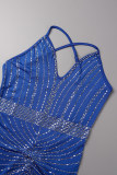 Синее сексуальное официальное горячее сверление, горячее сверление, платья-футляры с V-образным вырезом