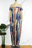 Stripe Casual Print Patchwork Pocket Off the Shoulder Lantern Dress Dresses