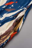 Abrikoos casual print patchwork zak off-shoulder lantaarnjurkjurken