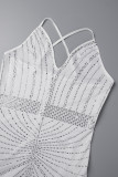 Blanco Sexy Formal Perforación en caliente Perforación en caliente Cuello en V Vestidos de tubo