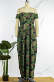 Vestido de farol con hombros descubiertos y bolsillo de retazos con estampado informal verde militar Vestidos