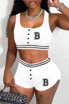 White Casual Print Letter U Neck Sleeveless Two Pieces