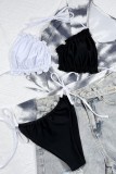 Costumi da bagno a contrasto senza schienale con patchwork in tinta unita nera sexy (con imbottiture)
