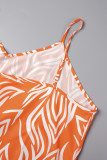 オレンジ カジュアル バケーション ベース プリント プリント スパゲッティ ストラップ ドレス