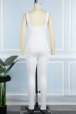 Burgundy Casual Sportswear Solid Patchwork Skinny Jumpsuits med U-hals