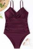 Burgundy Sexy Solid Backless Fold Swimwears (With Paddings)