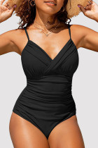 Black Sexy Solid Backless Fold Swimwears (With Paddings)