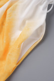 Gelbe, sexy, lässige, graduell wechselnde Tie-Dye-Halfter-Overalls mit geradem Schnitt