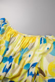Luipaardprint Casual print Ruglooze off-shoulder jurken met lange mouwen