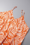 Orangefarbene, lässige Urlaubs-Basisdruck-Kleider mit Spaghettiträgern
