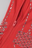 Красные сексуальные формальные платья-футляры с горячим бурением и горячим бурением с V-образным вырезом