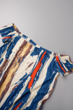 Stripe Casual Print Patchwork Pocket Off The Shoulder Lantern Dress Robes