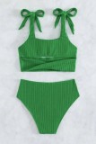 Gröna sexiga solida bandage rygglösa badkläder (med vadderingar)