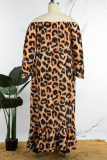 Leopard Print Casual Print Backless Off the Shoulder Long Sleeve Dresses