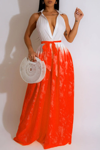 Red Casual Print Bandage V Neck Regular Jumpsuits