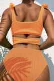 Trajes de baño sin espalda de vendaje sólido sexy naranja (con rellenos)