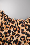 Vestidos de manga comprida com estampa de leopardo casual sem costas