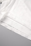 Col de chemise patchwork uni décontracté blanc grande taille deux pièces