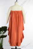 オレンジ セクシー カジュアル バケーション シンプル ソリッド ソリッドカラー ストラップレス ストラップレス ドレス ドレス