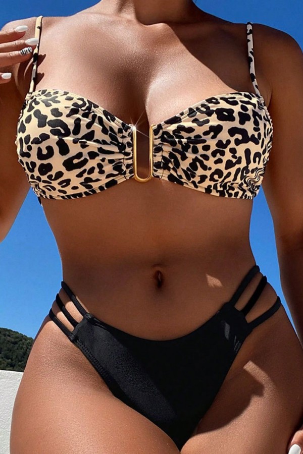 Leopardtryck med sexigt tryck Leopardbandage rygglösa badkläder (med vadderingar)