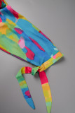 Vestidos de manga comprida estampados casuais multicoloridos ombro a ombro