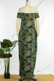 Robes de robe de lanterne vertes à imprimé décontracté avec poche patchwork sur l'épaule