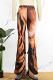 Pantalon marron à imprimé décontracté basique à taille haute classique à imprimé complet