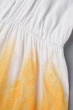 Gele Sexy Casual Geleidelijke Verandering Tie-dye Halter Rechte Jumpsuits