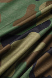 Армейский зеленый Повседневный принт Пэчворк Карман с открытыми плечами Платье-фонарик Платья