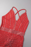 Rode Sexy Formele Hot Drilling Hot Drill V-hals schede jurken