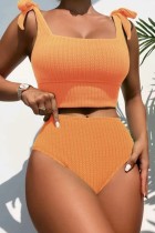 Orange sexiga solid bandage rygglösa badkläder (med vadderingar)