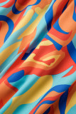 Blauwe casual print patchwork Frenulum kraag losse jumpsuits (met riem)