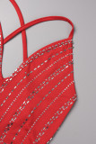 Rojo Sexy Formal Perforación en caliente Perforación en caliente Cuello en V Vestidos de tubo