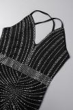 Черные сексуальные формальные платья-футляры с горячим бурением и горячим бурением с V-образным вырезом