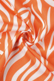オレンジ カジュアル バケーション ベース プリント プリント スパゲッティ ストラップ ドレス